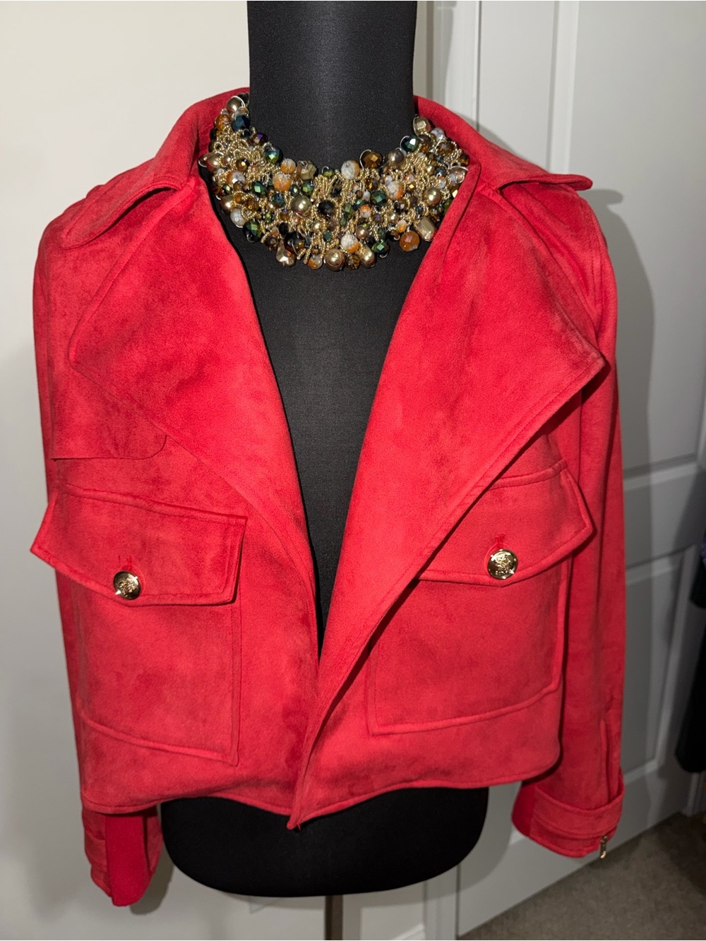 Fate Red Suede-Look Cropped Utility Jacket